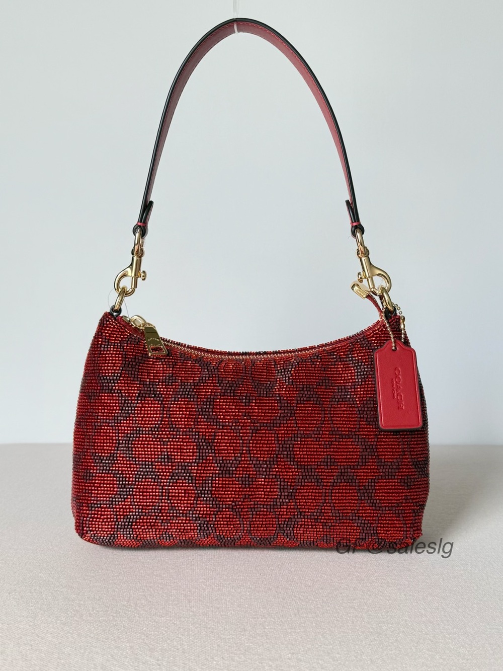 NWT Coach Teri Shoulder Bag With Chain
Signature Beaded Satin Crimson Red CET14 - Picture 2 of 15
